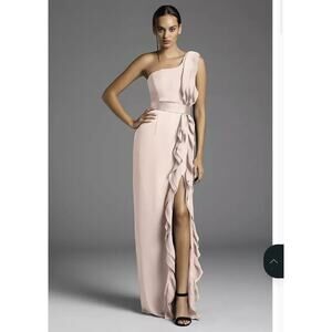 White by Vera Wang Ruffle Bridesmaid Gown Dress Petal Pink One Shoulder Size 14